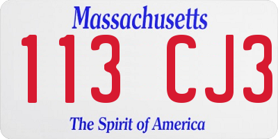 MA license plate 113CJ3