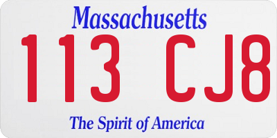 MA license plate 113CJ8