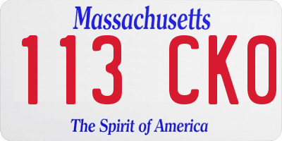 MA license plate 113CK0