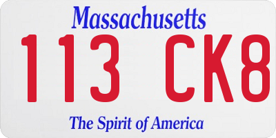 MA license plate 113CK8