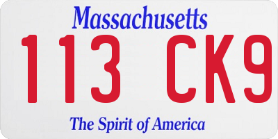 MA license plate 113CK9