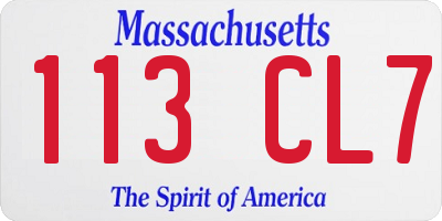 MA license plate 113CL7