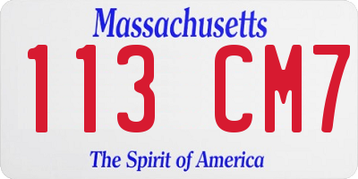 MA license plate 113CM7
