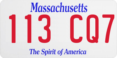 MA license plate 113CQ7