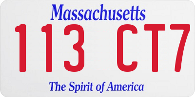 MA license plate 113CT7