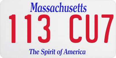 MA license plate 113CU7