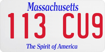 MA license plate 113CU9
