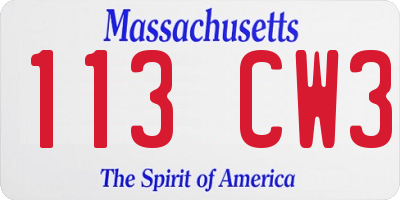 MA license plate 113CW3