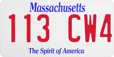 MA license plate 113CW4