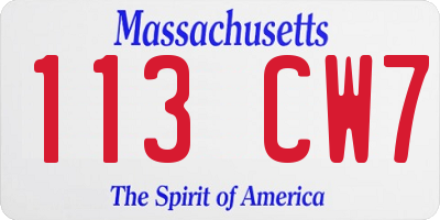 MA license plate 113CW7