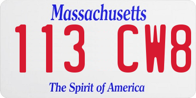 MA license plate 113CW8