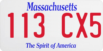 MA license plate 113CX5