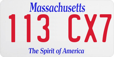 MA license plate 113CX7