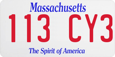 MA license plate 113CY3