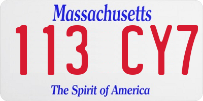 MA license plate 113CY7