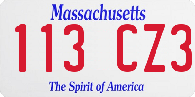 MA license plate 113CZ3