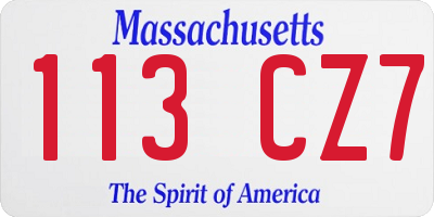 MA license plate 113CZ7