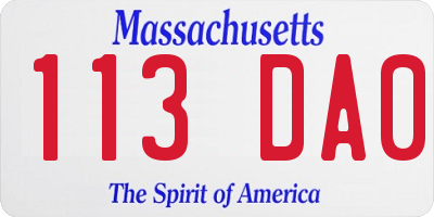 MA license plate 113DA0
