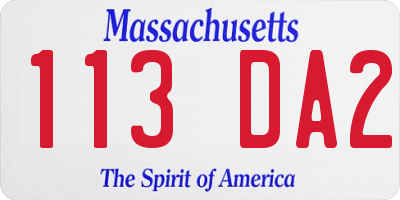 MA license plate 113DA2