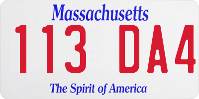MA license plate 113DA4
