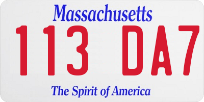 MA license plate 113DA7