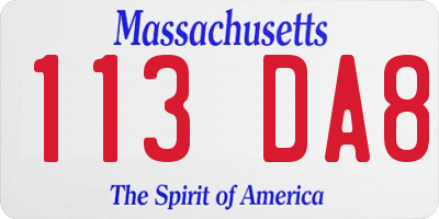 MA license plate 113DA8