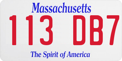 MA license plate 113DB7