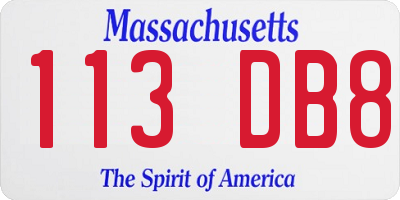 MA license plate 113DB8
