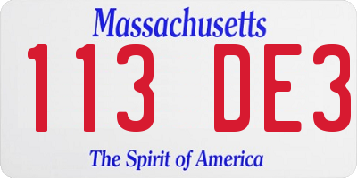 MA license plate 113DE3