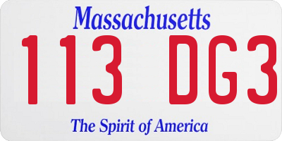 MA license plate 113DG3