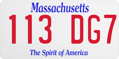 MA license plate 113DG7