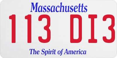 MA license plate 113DI3