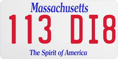 MA license plate 113DI8