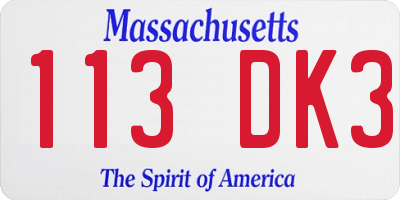MA license plate 113DK3