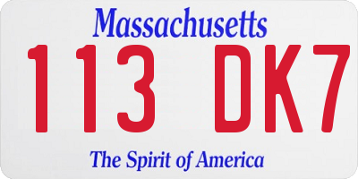 MA license plate 113DK7