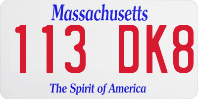 MA license plate 113DK8