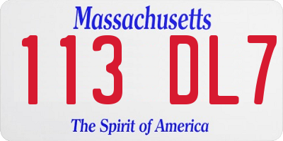 MA license plate 113DL7