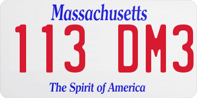 MA license plate 113DM3