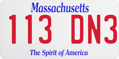 MA license plate 113DN3