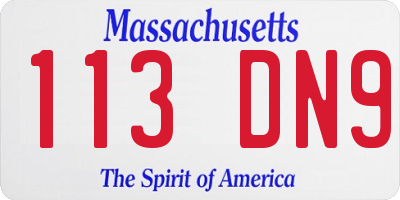 MA license plate 113DN9