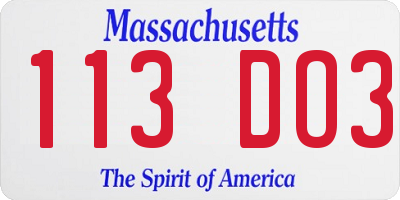 MA license plate 113DO3