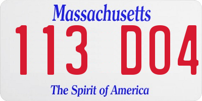 MA license plate 113DO4
