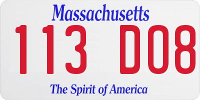 MA license plate 113DO8