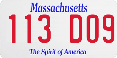 MA license plate 113DO9
