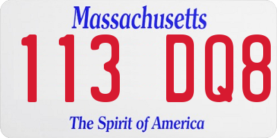 MA license plate 113DQ8