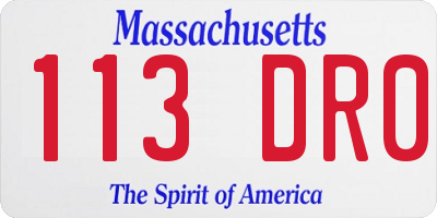 MA license plate 113DR0