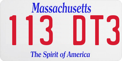 MA license plate 113DT3