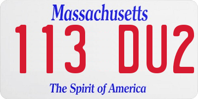 MA license plate 113DU2