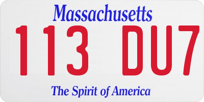MA license plate 113DU7