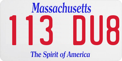 MA license plate 113DU8